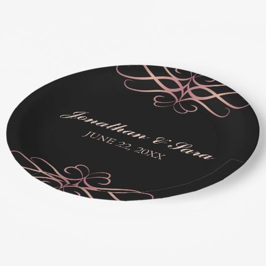 Roos Goud en Zwart, Elegant Gepersonaliseerde Brui Papieren Bordje (Gekanteld)