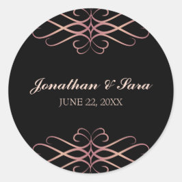 Roos Goud en Zwart, Elegant Gepersonaliseerde Brui Ronde Sticker