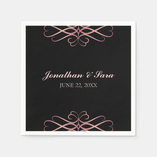 Roos Goud en Zwart, Elegant Gepersonaliseerde Brui Servet (Voorkant)