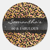 Roos Goud en Zwart Folie Leopard 60 & Fabulous Ronde Sticker (Voorkant)