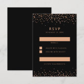 Roos goud en zwart Glitter RSVP Reply Kaart (Voorkant / Achterkant)