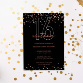 Roos goud en zwart glitter sparkle 16e verjaardag kaart