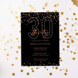 Roos goud en zwart glitter sparkle 30e verjaardag kaart