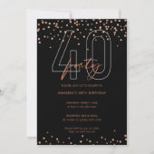 Roos goud en zwart glitter sparkle 40e verjaardag kaart (Voorkant)
