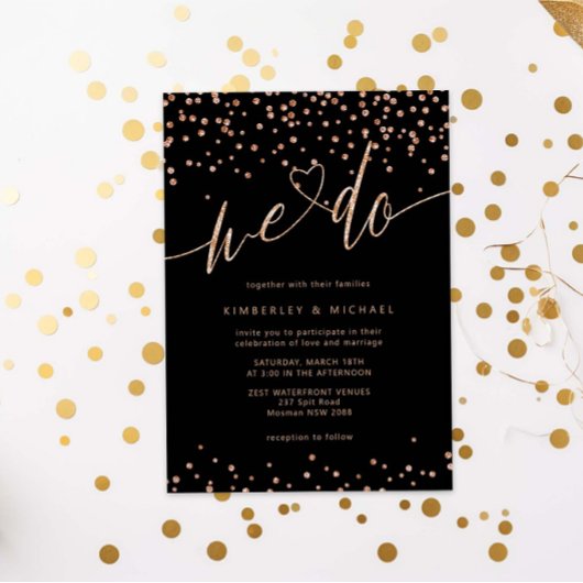 Roos goud en zwart Glitter Sparkle We Do Wedding Kaart