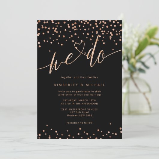 Roos goud en zwart Glitter Sparkle We Do Wedding Kaart (Staand voorkant)
