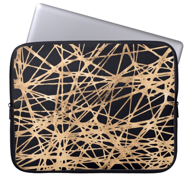 Roos goud en zwart onderdruk netpatroon laptop sleeve (Voorkant)