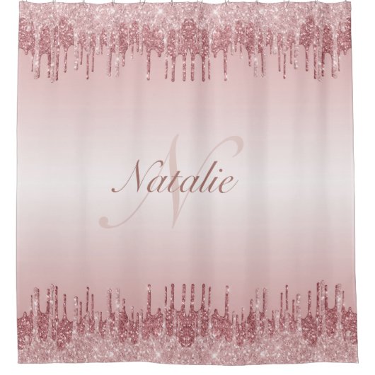 Roos goud en zwart roze monogram douchegordijn (Voorkant)