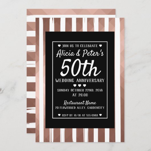 Roos goud en zwarte elegante stijl uitnodiging (Voorkant / Achterkant)