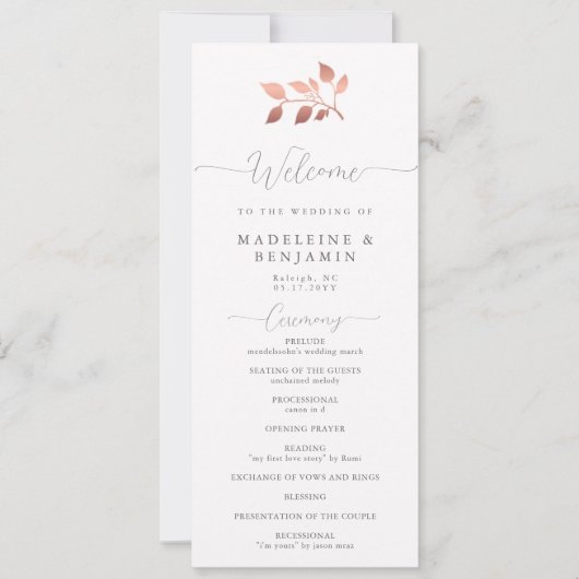 Roos Goud Eucalyptus Elegant Chique Trouwprogramma (Voorkant)