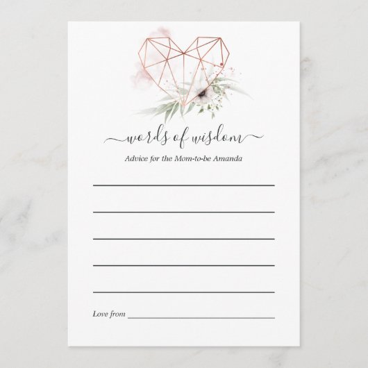 Roos Goud Eucalyptus Geometrisch Baby shower Advieskaart (Voorkant)