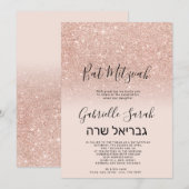 Roos goud faux glitter roze ombre Bat Mitzvah 2 Kaart (Voorkant / Achterkant)
