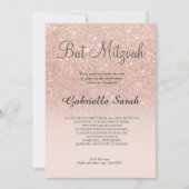 Roos goud faux glitter roze ombre Bat Mitzvah Kaart (Voorkant)