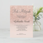 Roos goud faux glitter roze ombre Bat Mitzvah Kaart (Staand voorkant)