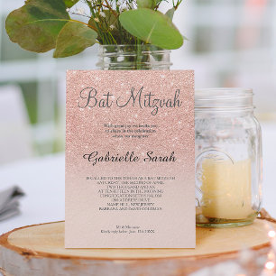 Roos goud faux glitter roze ombre Bat Mitzvah Kaart