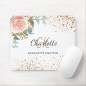 Roos goud floraal goud glitter monogram naam muismat (Met muis)