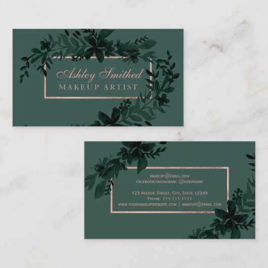 Roos goud Floral green waterverf leaf make-up Visitekaartje (Voorkant / Achterkant)