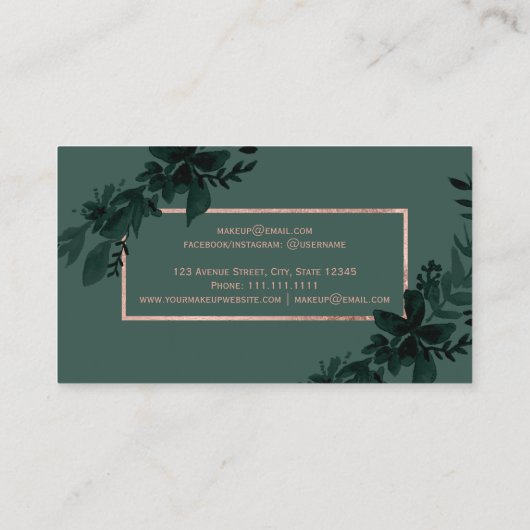 Roos goud Floral green waterverf leaf make-up Visitekaartje (Achterkant)