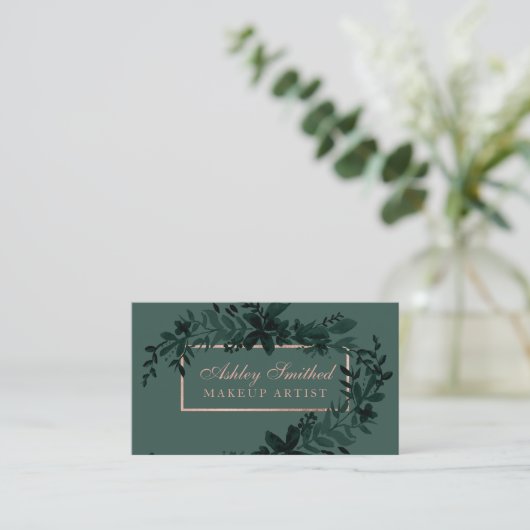 Roos goud Floral green waterverf leaf make-up Visitekaartje (Staand voorkant)