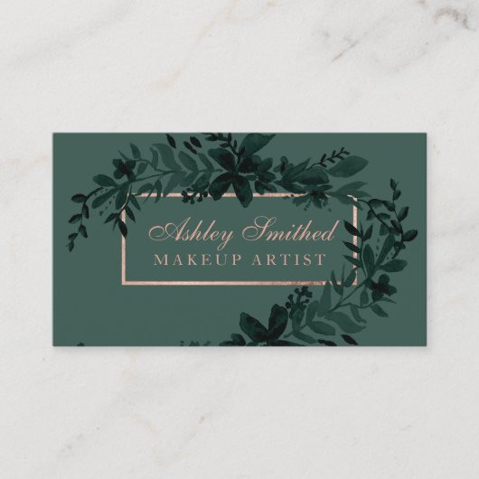 Roos goud Floral green waterverf leaf make-up Visitekaartje (Voorkant)