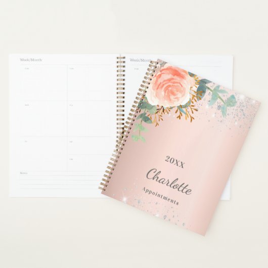 Roos goud floral Silver glitter monogram Planner (Display)