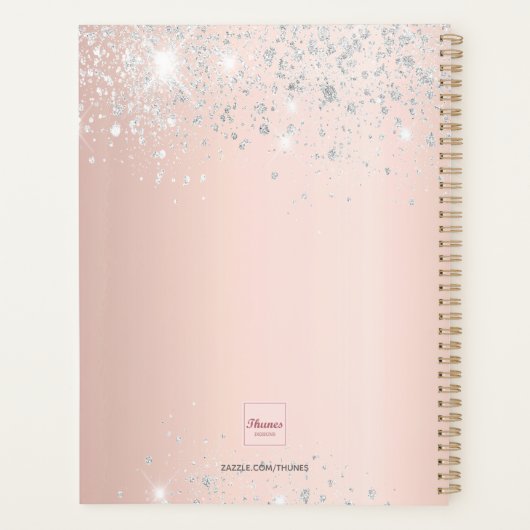 Roos goud floral Silver glitter monogram Planner (Achterkant)
