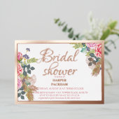 Roos goud folie florale vrijgezellenfeest folie uitnodiging (Staand Voorkant)