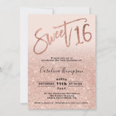 Roos goud folie glitter script zwart op 16 foto kaart (Voorkant)