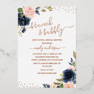 ROOS GOUD FOLIE Navy Blush Bloemstuk Brunch En Bru Uitnodiging