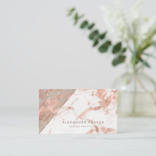 Roos goud geaderd marmeren steen architect kantoor visitekaartje (Staand voorkant)