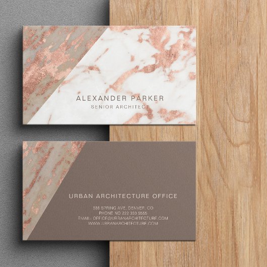 Roos goud geaderd marmeren steen architect kantoor visitekaartje