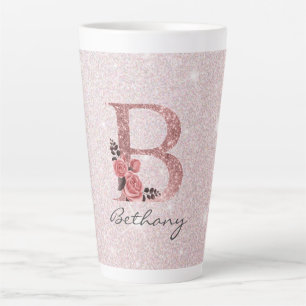 Roos Goud Geborsteld Glitter Monogram Naam Latte M Mok