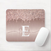 Roos Goud Geborsteld Metaal Glitter Drips Monogram Muismat (Met muis)