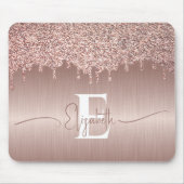 Roos Goud Geborsteld Metaal Glitter Drips Monogram Muismat (Voorkant)