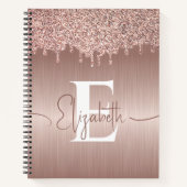Roos Goud Geborsteld Metaal Glitter Drips Monogram Notitieboek (Voorkant)
