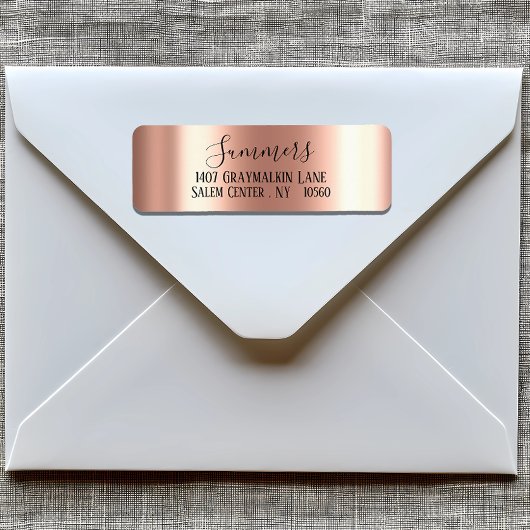 Roos goud geborsteld Metal Script-adres Etiket