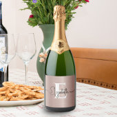 Roos Goud Geborsteld Metallic Girly Script Monogra Sparkling Wijnetiket