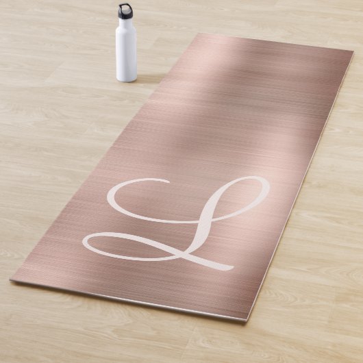 Roos Goud Geborsteld Metallic Roze Monogram Script Yogamat (In situ)