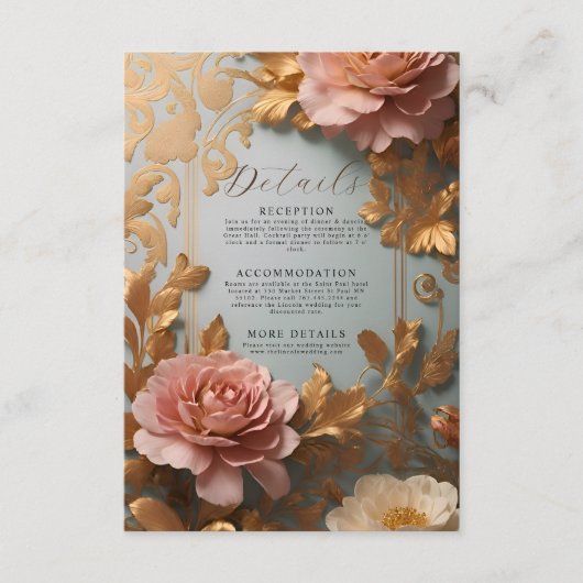 Roos Goud -geïnspireerd bloemenmotief Details Informatiekaartje (Voorkant)