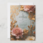 Roos Goud -geïnspireerd bloemenmotief Trouwen Kaart (Voorkant)