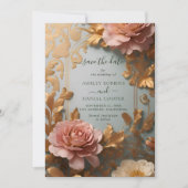 Roos Goud -geïnspireerde bloemen Save The Date Kaart (Voorkant)