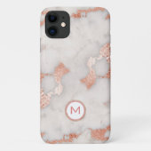 Roos Goud Gemarmerd Monogrammed Case-Mate iPhone Case (Achterkant)