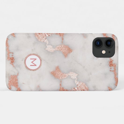 Roos Goud Gemarmerd Monogrammed Case-Mate iPhone Case (Achterkant (horizontaal))