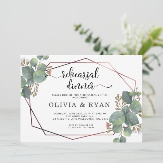 Roos goud geometrisch lijst eucalyptus kaart (Staand voorkant)