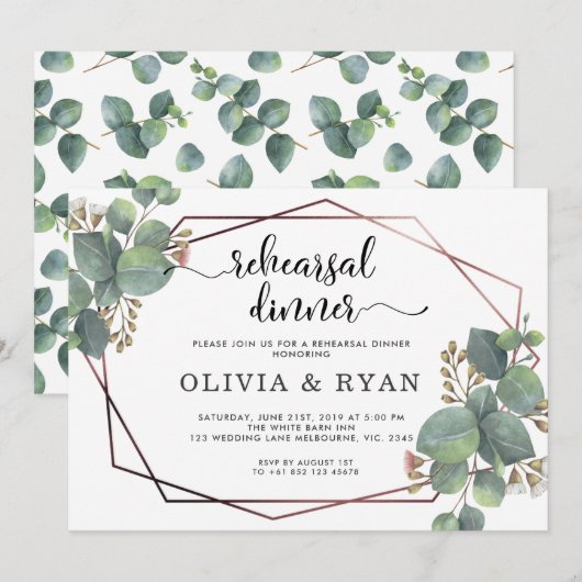 Roos goud geometrisch lijst eucalyptus kaart (Voorkant / Achterkant)