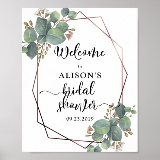 Roos goud geometrisch lijst eucalyptus vrijgezelle poster (Voorkant)