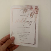 Roos Goud Geometrische Border Blush Bloemen Huweli Folie Uitnodiging