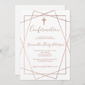 Roos goud geometrische chic white script bevestigi kaart (Voorkant / Achterkant)