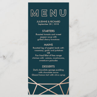 Roos Goud Geometrische Diamant Bruiloft Menu