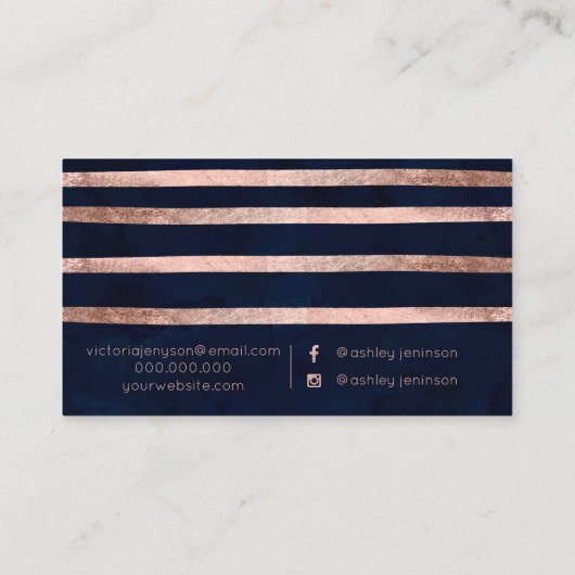 Roos goud geometrische strepen navy make-up typogr visitekaartje (Achterkant)